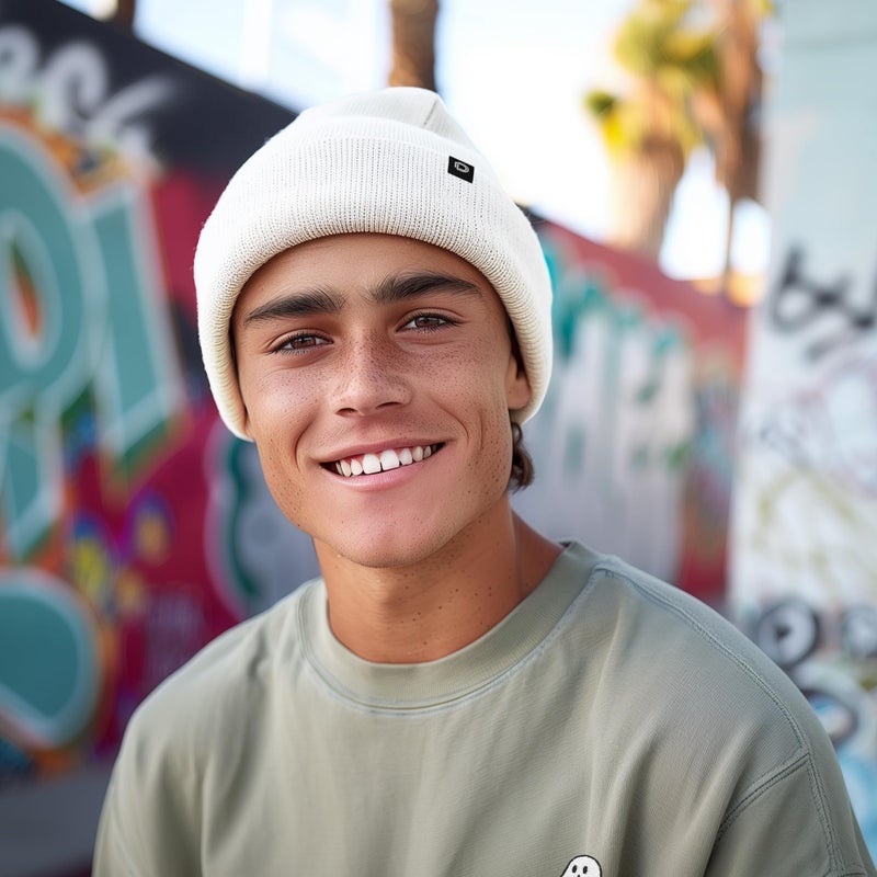 DALIXÂ® 12" Knit Beanie Hat in White - Image 4